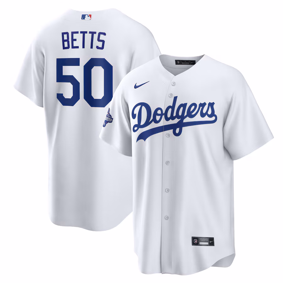 Men's Los Angeles Dodgers Mookie Betts Nike White Home 2025 World Series Champions Replica Jersey