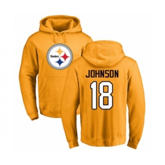 Pittsburgh Steelers #18 Diontae Johnson Gold Name & Number Logo Pullover Hoodie