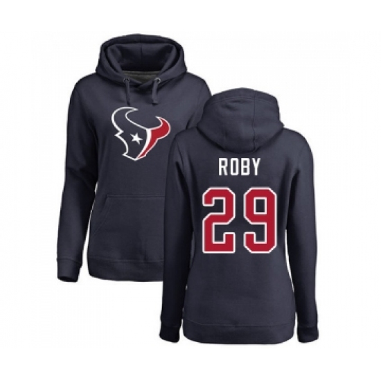 Football Women's Houston Texans #29 Bradley Roby Navy Blue Name & Number Logo Pullover Hoodie