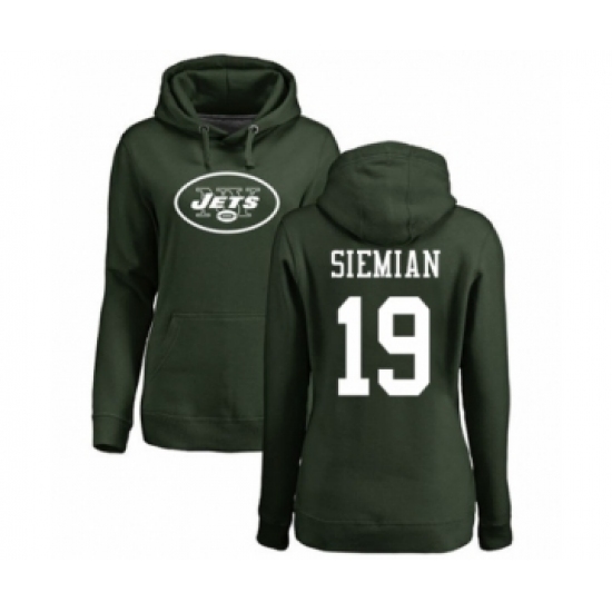 Football Women's New York Jets #19 Trevor Siemian Green Name & Number Logo Pullover Hoodie