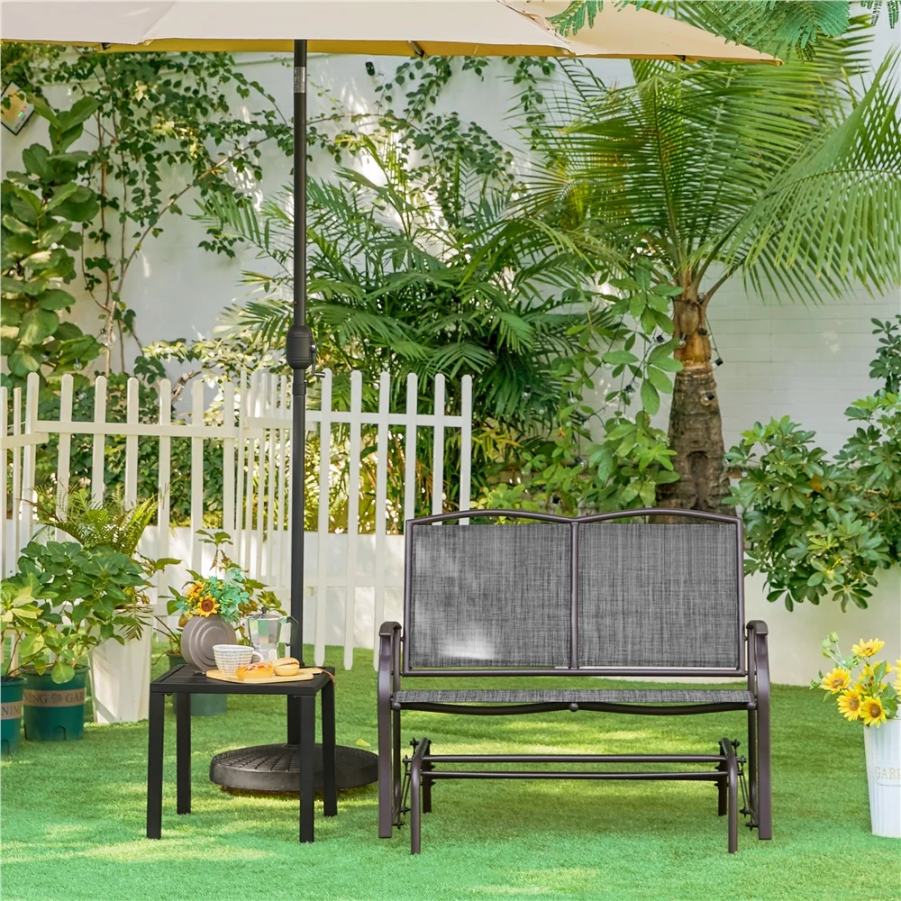 Topeakmart 2-Person Patio Swing Glider Bench Texteline with Steel Frame, Gray - Curated Treasures Market