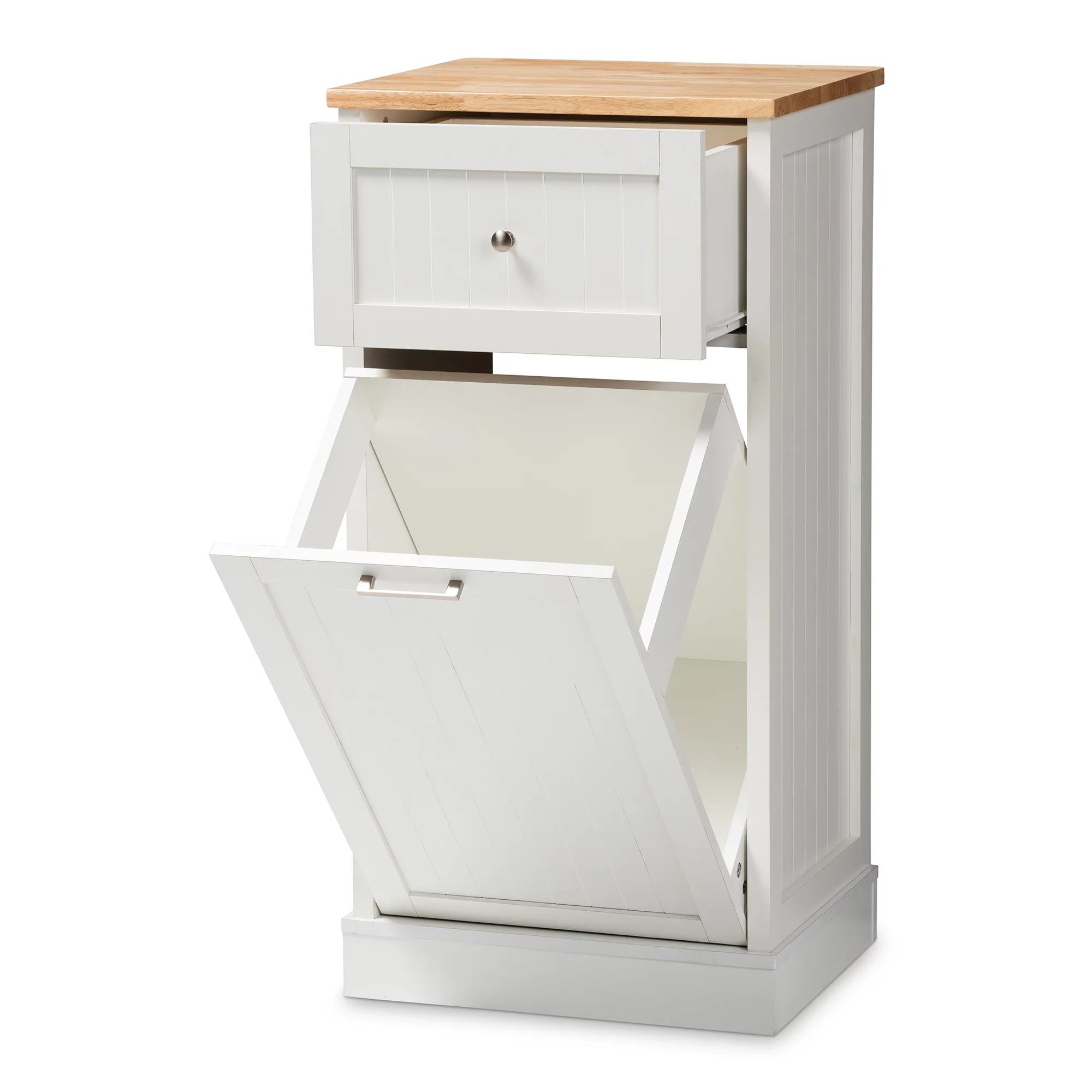 Baxton Studio Marcel Farmhouse and Coastal White and Oak Brown Finished Kitchen Cabinet - Curated Treasures Market