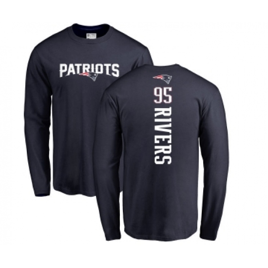 Football New England Patriots #95 Derek Rivers Navy Blue Backer Long Sleeve T-Shirt