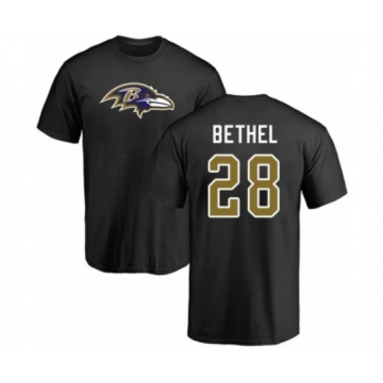 Football Baltimore Ravens #28 Justin Bethel Black Name & Number Logo T-Shirt