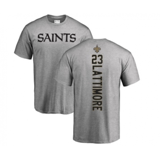 Football New Orleans Saints #23 Marshon Lattimore Ash Backer T-Shirt