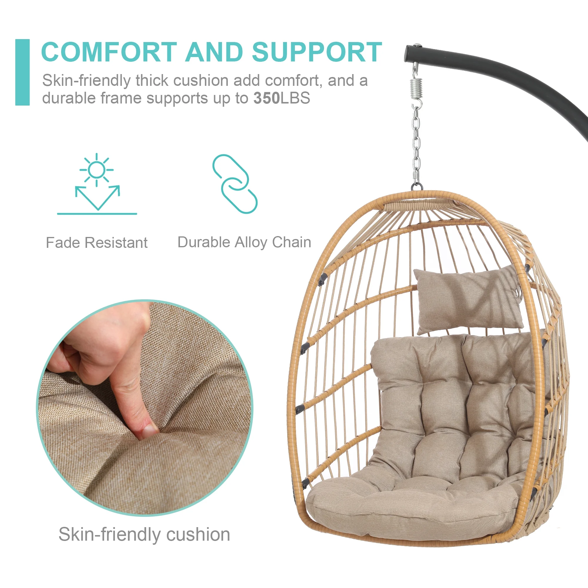 SWITTE Egg Chair with Stand PE Wicker Swing Chair and Beige Cushion - Curated Treasures Market