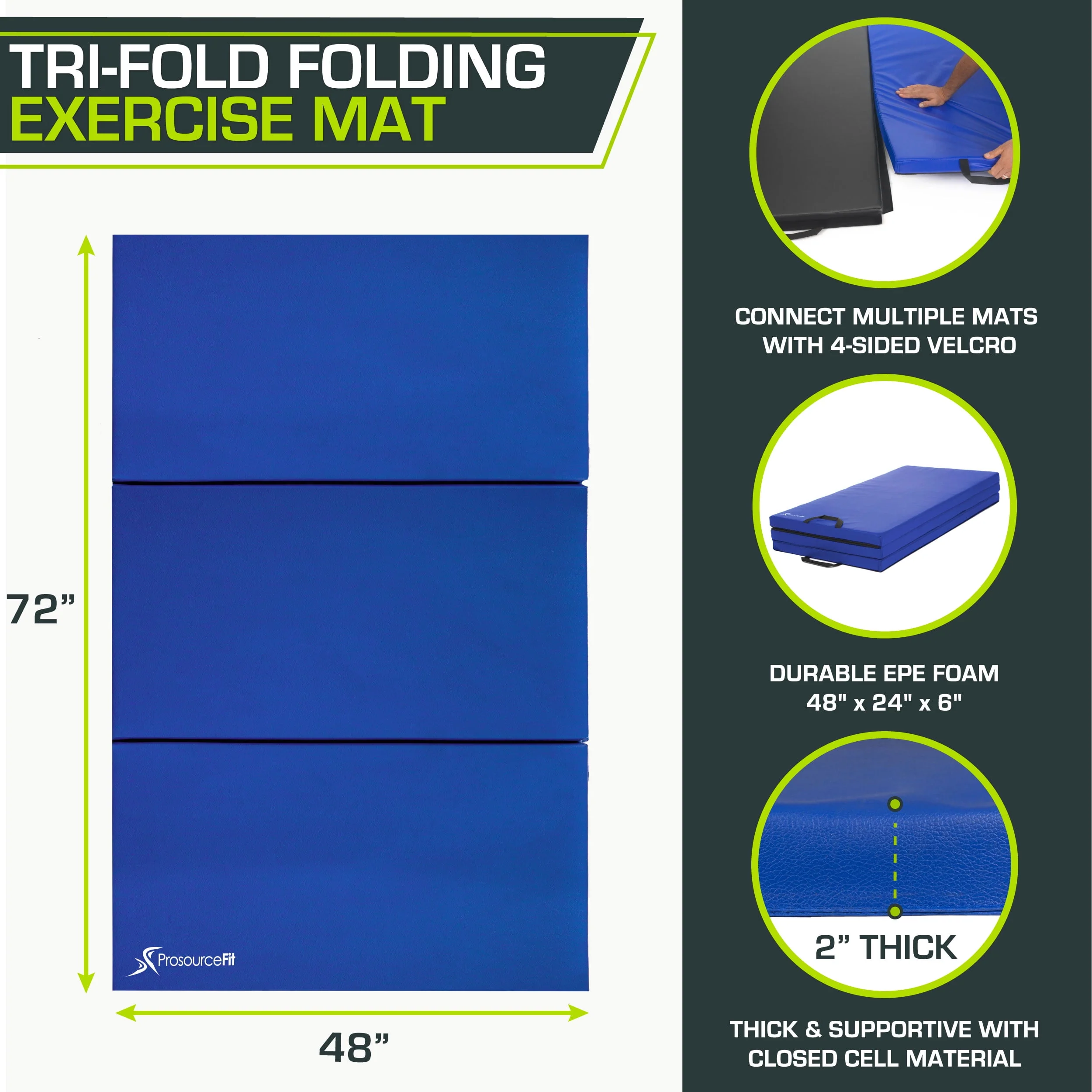 ProsourceFit Tri-Fold Folding Gymnastics Mat 6'x4' for Fitness