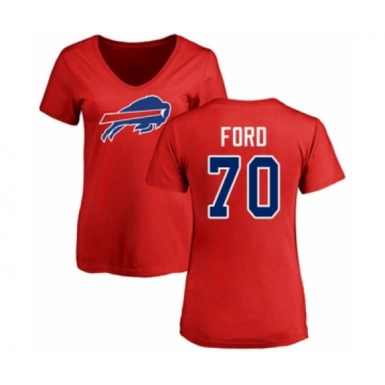 Football Women's Buffalo Bills #70 Cody Ford Red Name & Number Logo T-Shirt