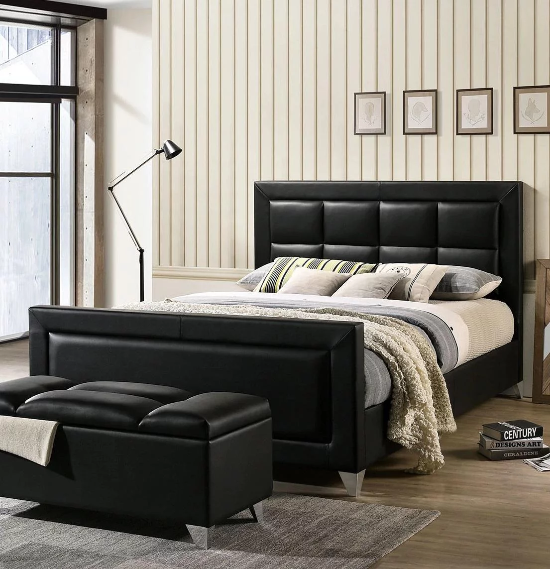 Contemporary Black Solid Wood Queen Bedroom Set 7pcs FOA CM7913 Menkar