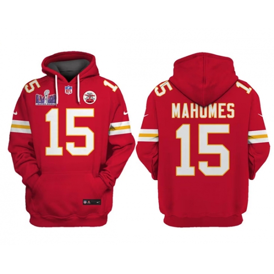 Men's Kansas City Chiefs #15 Patrick Mahomes Red Super Bowl LVIII Patch Limited Edition Hoodie