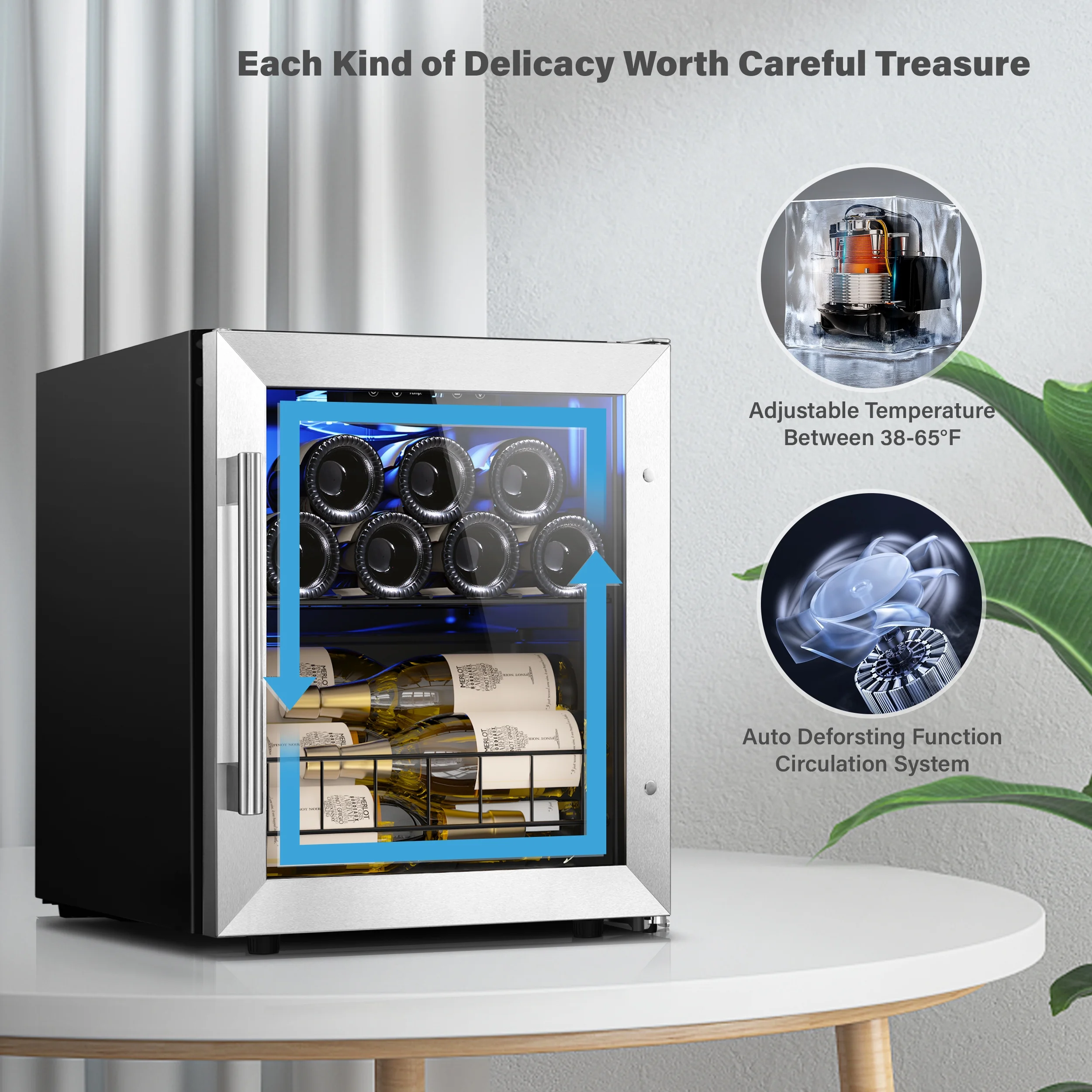 Yeego Wine Refrigerator, Freestanding Mini Wine Cooler with Glass Door, 12 Bottle