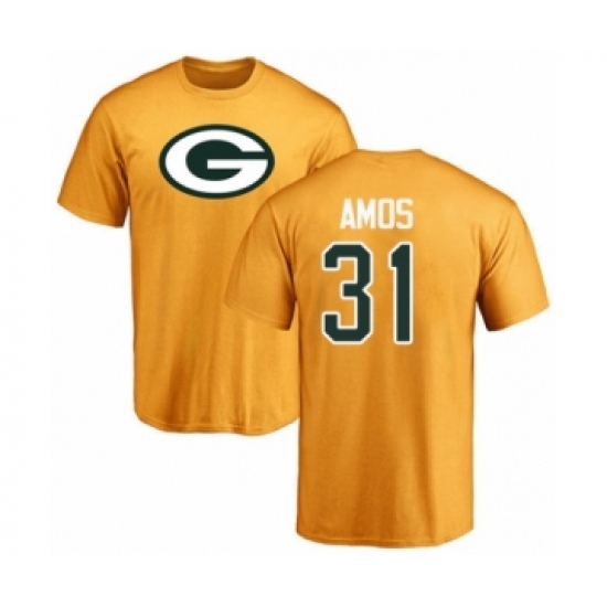 Football Green Bay Packers #31 Adrian Amos Gold Name & Number Logo T-Shirt