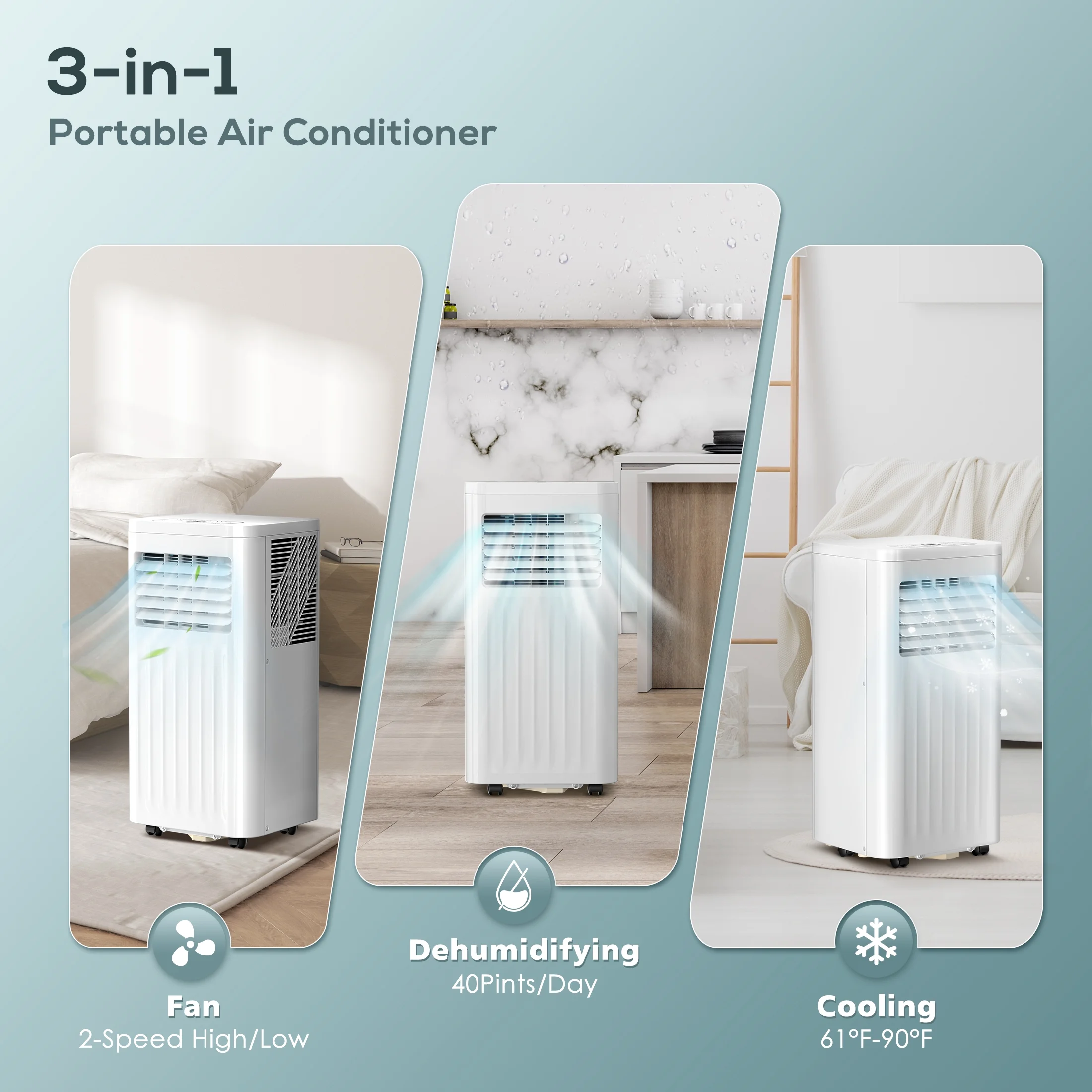 KISSAIR 5000BTU (8000BTU ASHRAE) Portable Air Conditioner, Ultra Quiet 3-in-1 Portable AC Unit,  24H Timer, Air Conditioner Remote Control-White - Curated Treasures Market