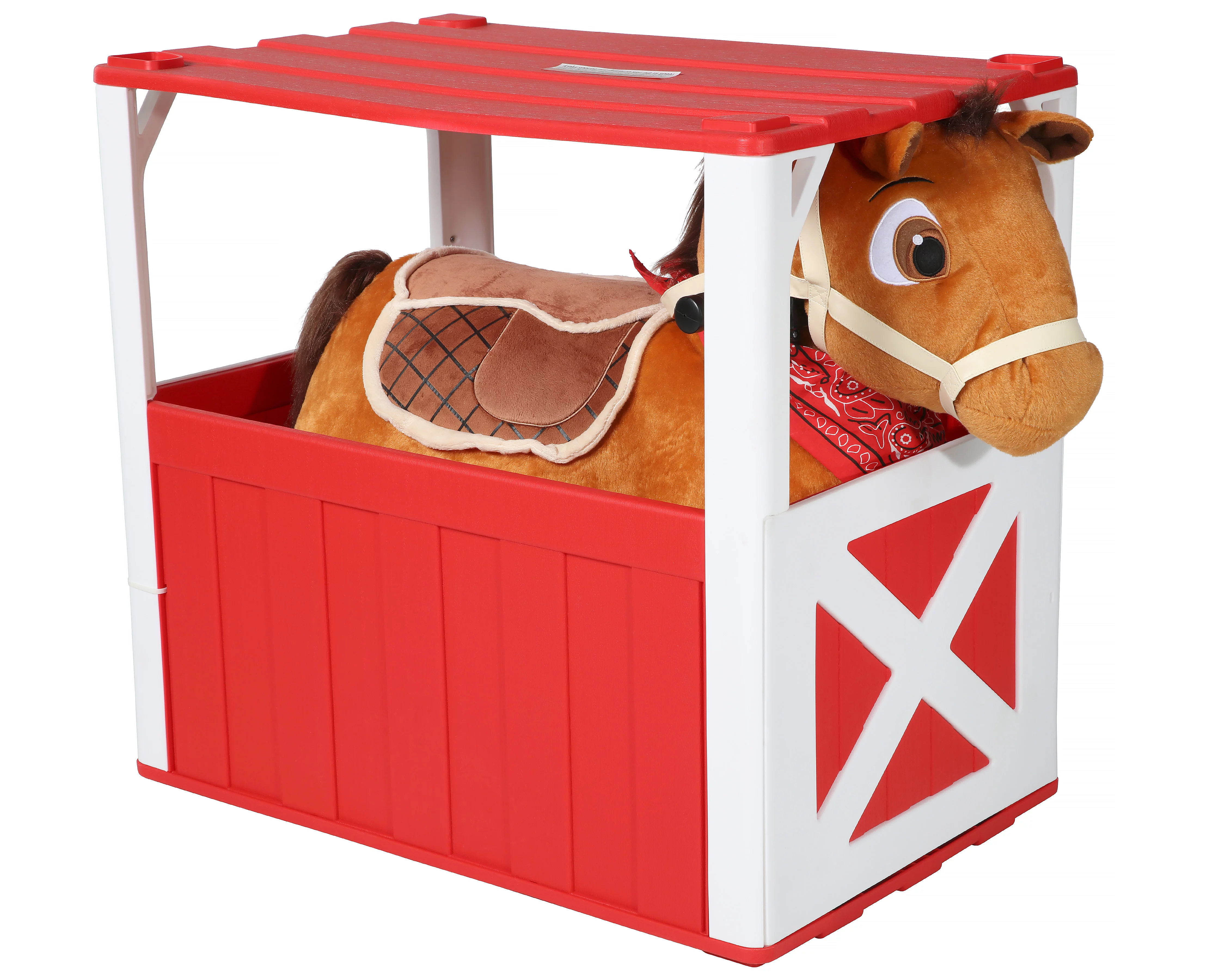 6 Volt Stable Buddies Chestnut Horse Plush Ride-On by Dynacraft with Removable Bandana and Play Stable Included! - Curated Treasures Market