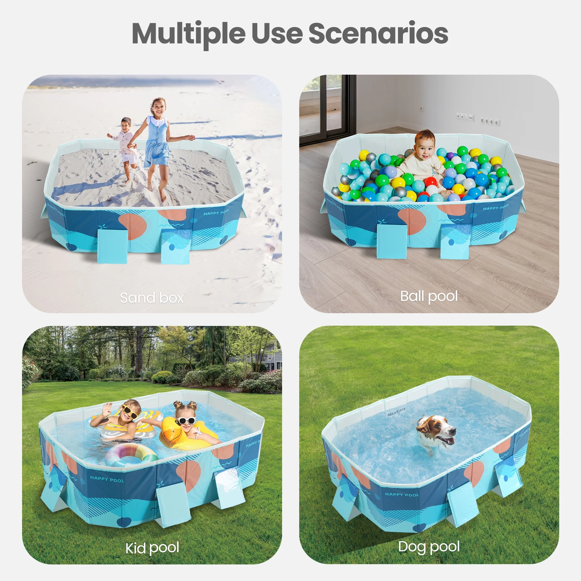 MaxKare Foldable Swimming Pool, Outdoor/Indoor Use for Family Kids & Pets, Inflatable-free, 73 x 54 x 18 Blue