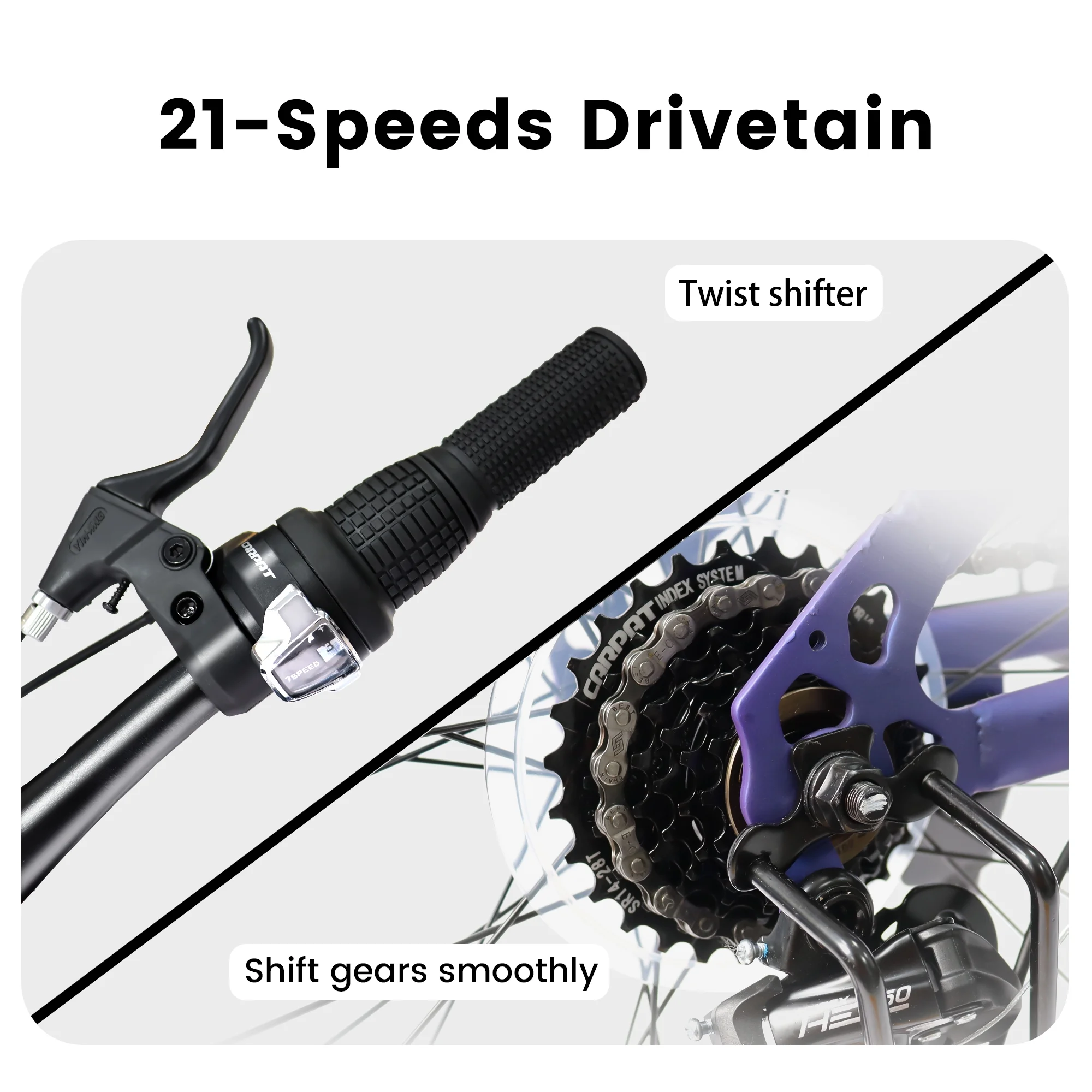 FFOMO 26 inch Mountain Bike, 21-Speed, U Brakes Commuter Bike, Thumb Shifter Front Fork Bicycles - Purple