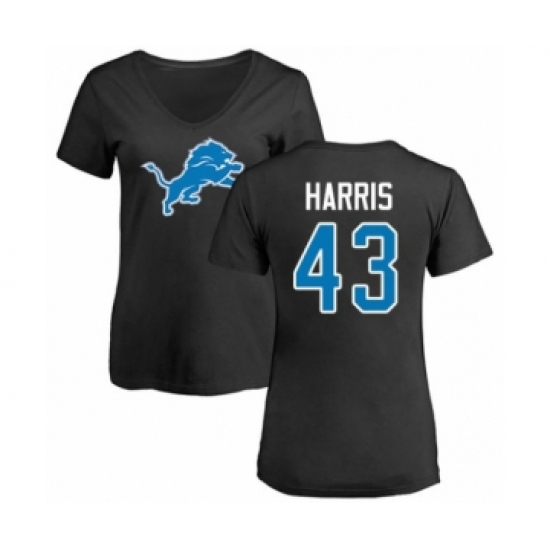 Football Women's Detroit Lions #43 Will Harris Black Name & Number Logo T-Shirt