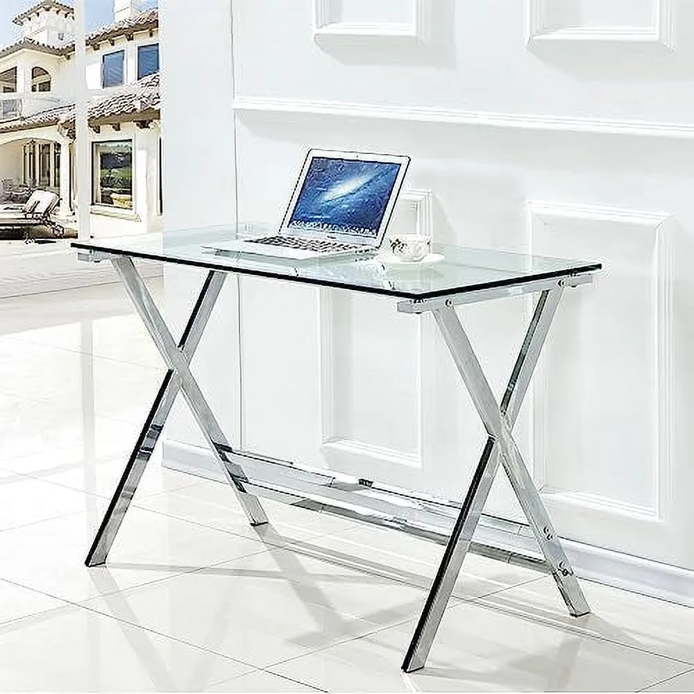 YPDCHB Modern Glass Computer Desk  Clear Study Table - Gaming Desks  Study Desk  and Workstation Table for Small Spaces - Stainless Steel Frame 43.5" x 21.7" x 29.9" - Curated Treasures Market