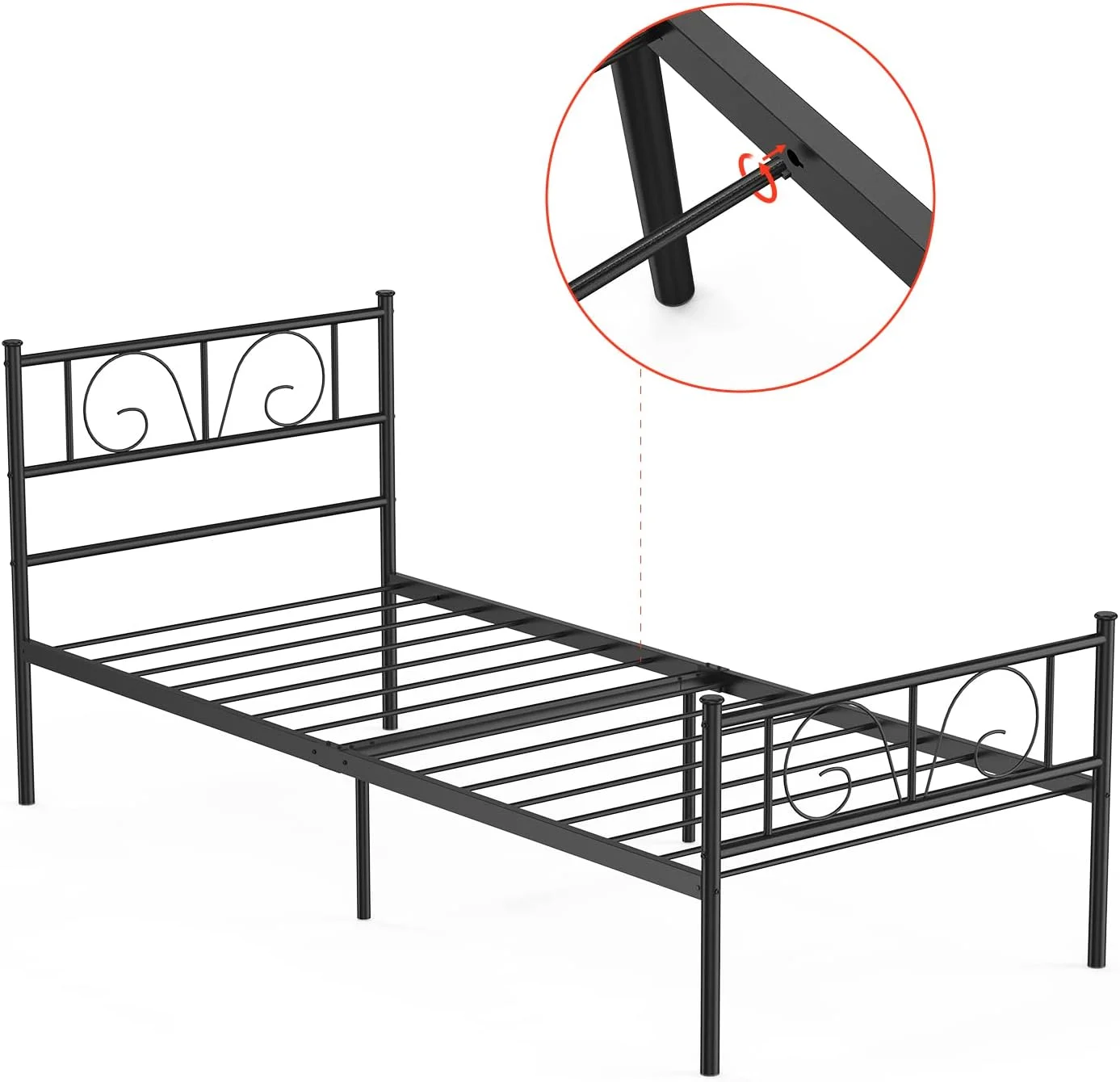 Anivia Twin Bed Frames for Teen Twin Size Beds Mattress Foundation with 12 Inch Storage Space Box Spring Replacement with Headboard. Black