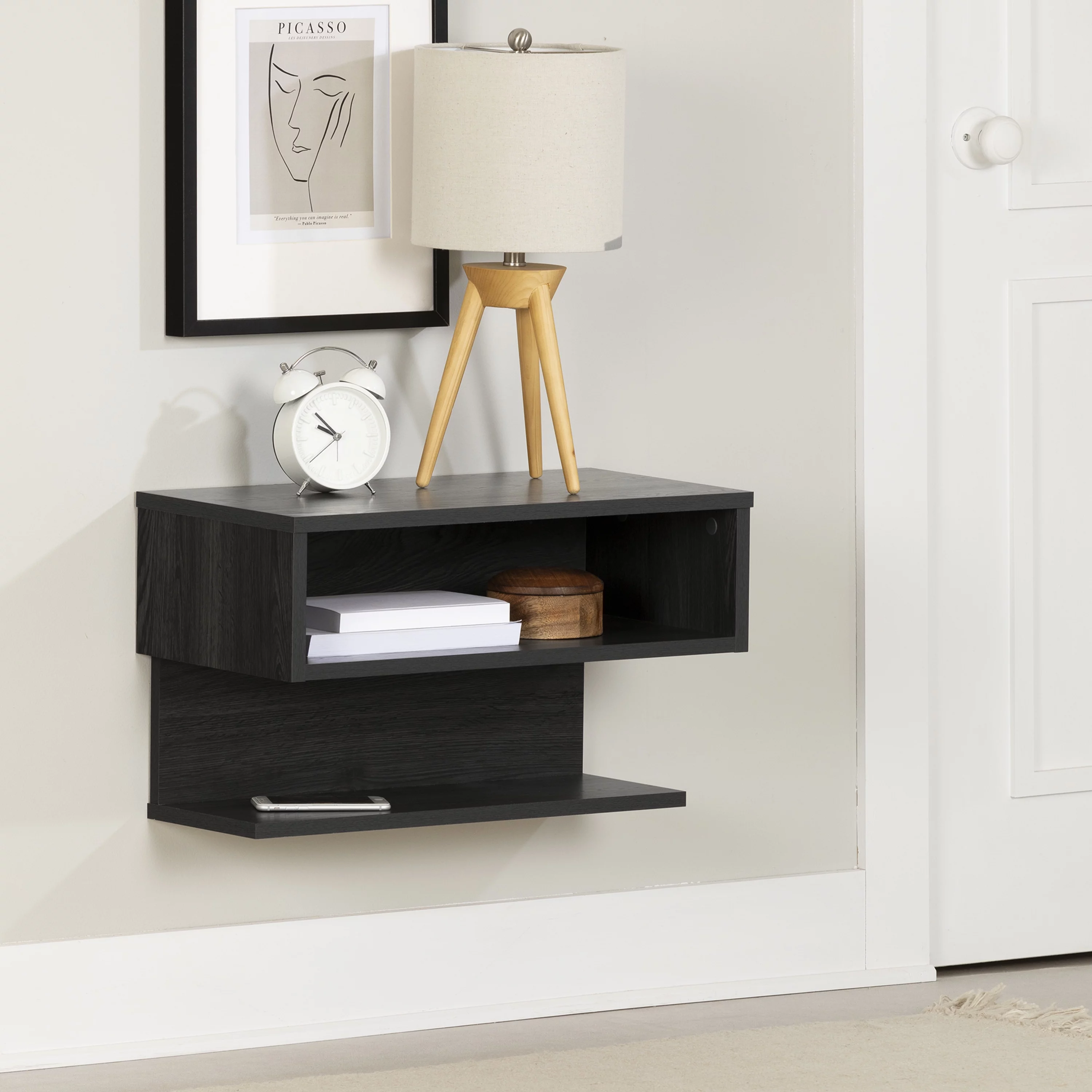 South Shore Fusion Floating Nightstand Gray