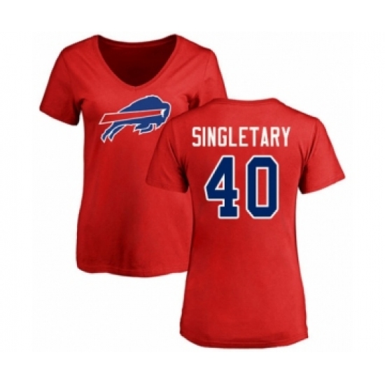 Football Women's Buffalo Bills #40 Devin Singletary Red Name & Number Logo T-Shirt