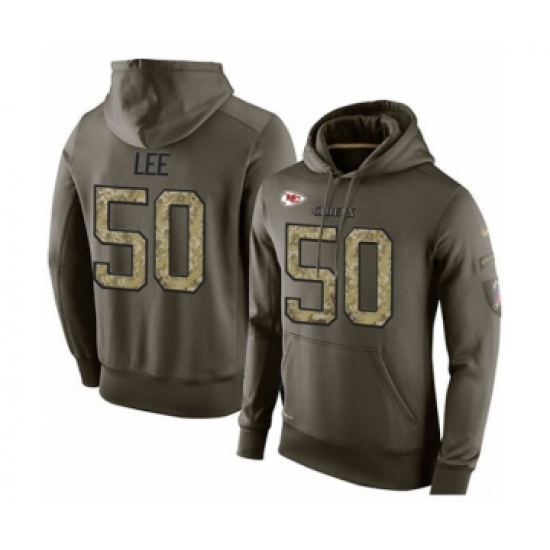 Football Men's Kansas City Chiefs #50 Darron Lee Green Salute To Service Pullover Hoodie