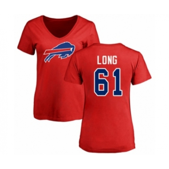 Football Women's Buffalo Bills #61 Spencer Long Red Name & Number Logo T-Shirt