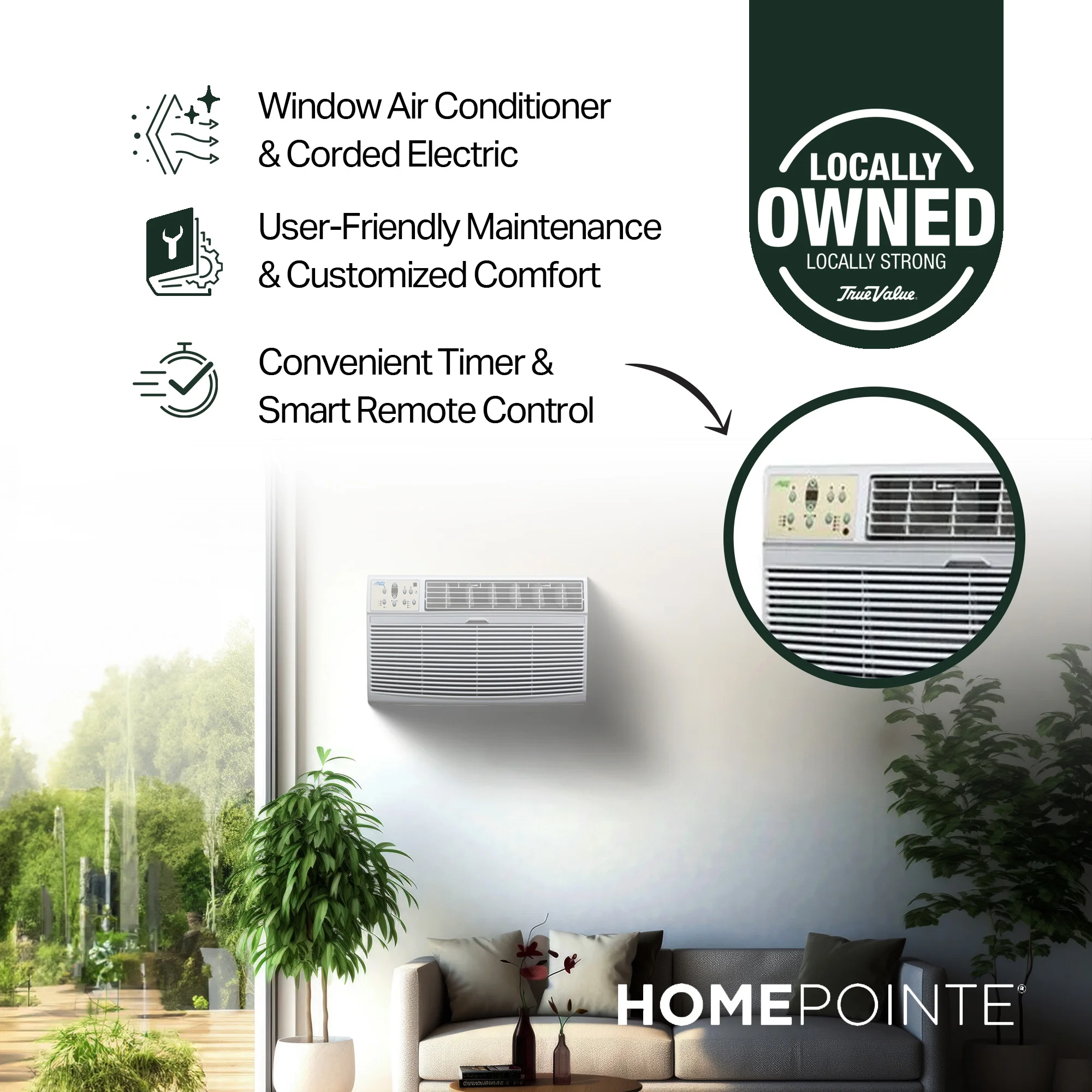 HomePointe 12,000 BTU 230 Volt Through The Wall Window Air Conditioner