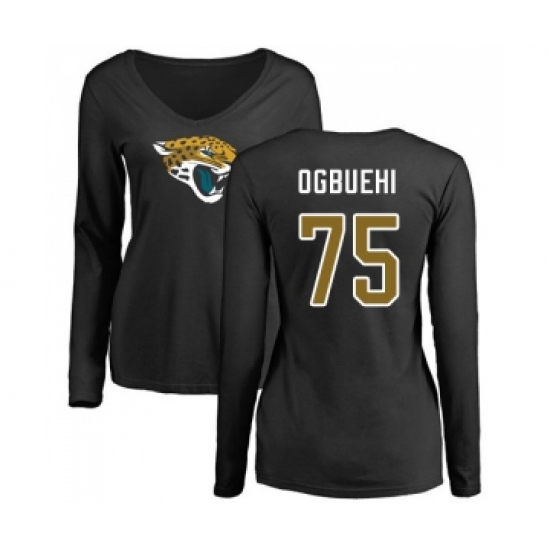 Football Women's Jacksonville Jaguars #75 Cedric Ogbuehi Black Name & Number Logo Slim Fit Long Sleeve T-Shirt