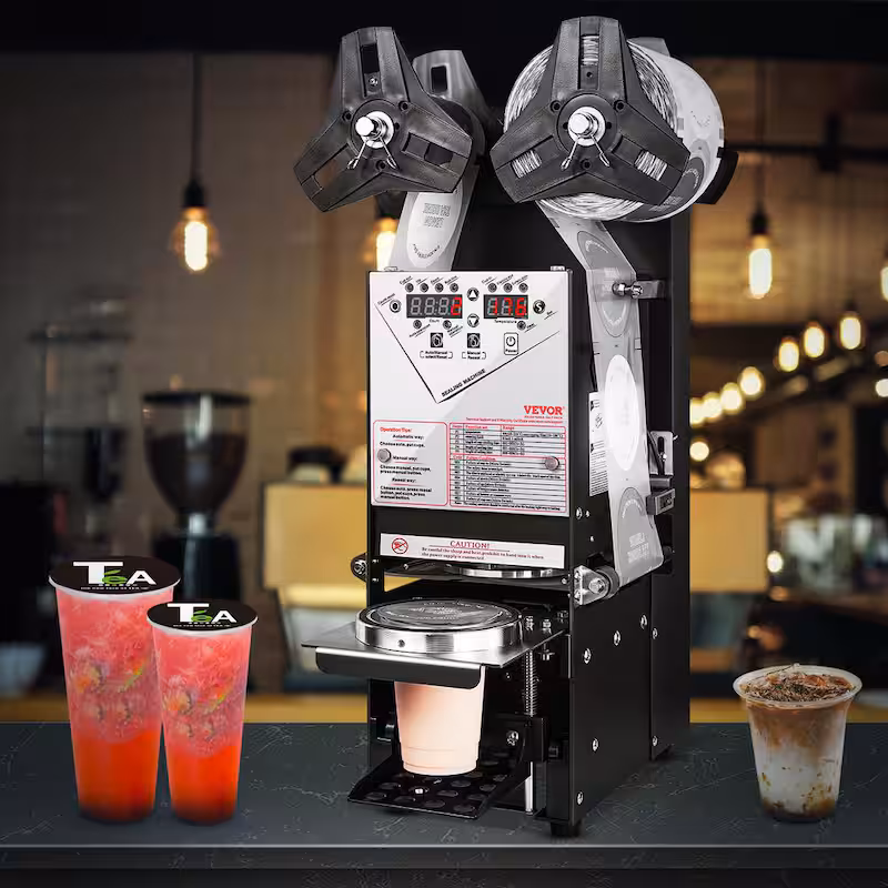 Cup Sealing Machine 500-650 Cups Automatic Cup Food Vacuum Sealer for 180 mm Tall and 90/95 mm Cup with LCD Panel, Black
