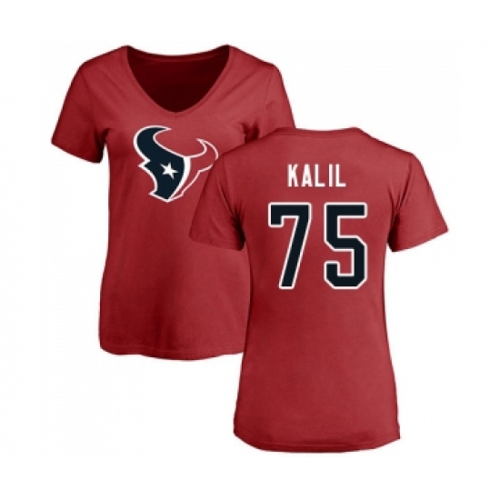 Football Women's Houston Texans #75 Matt Kalil Red Name & Number Logo T-Shirt