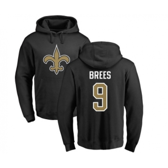 Football New Orleans Saints #9 Drew Brees Black Name & Number Logo Pullover Hoodie