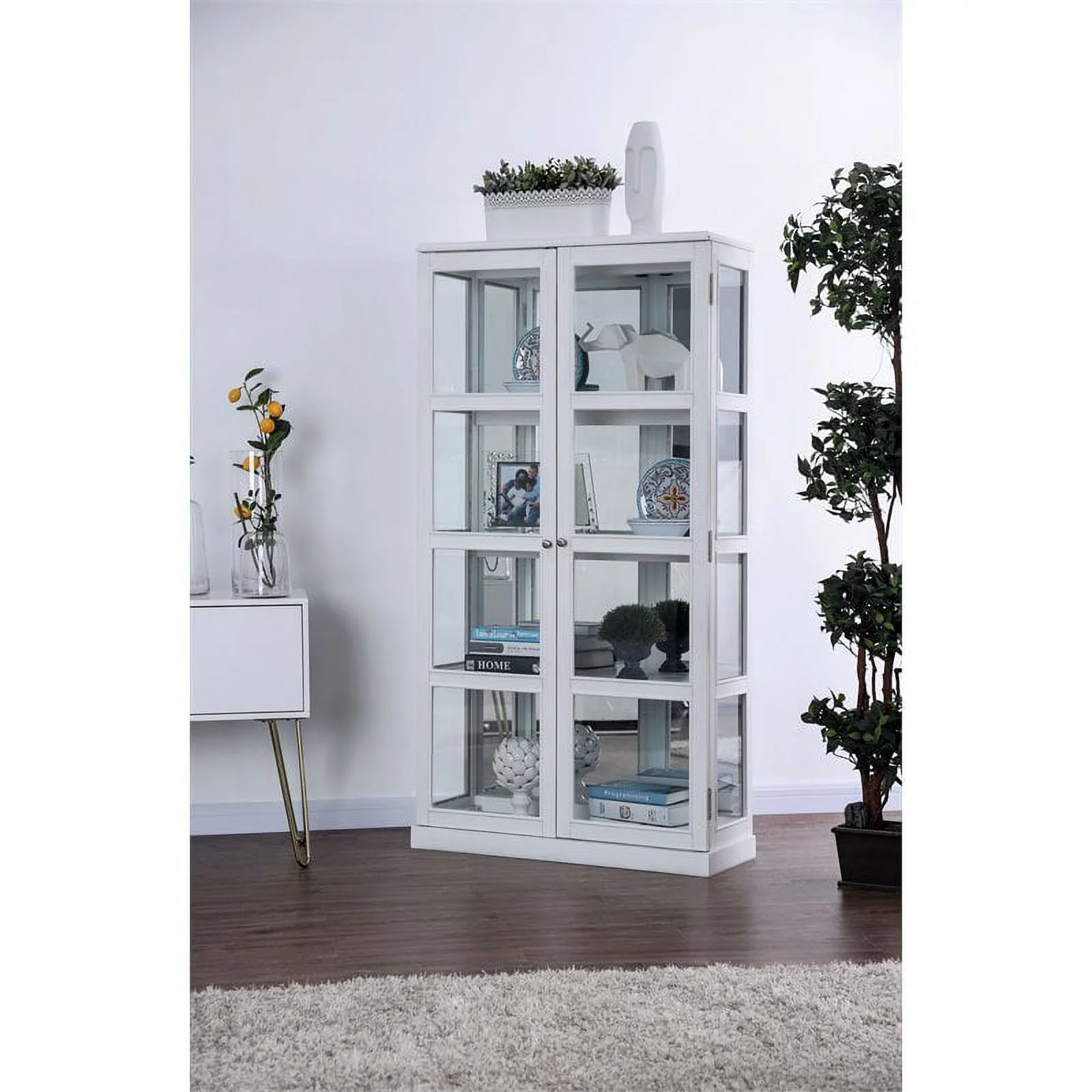 Furniture of America Mendes Transitional Wood 4-Shelf Curio Cabinet in White - Curated Treasures Market