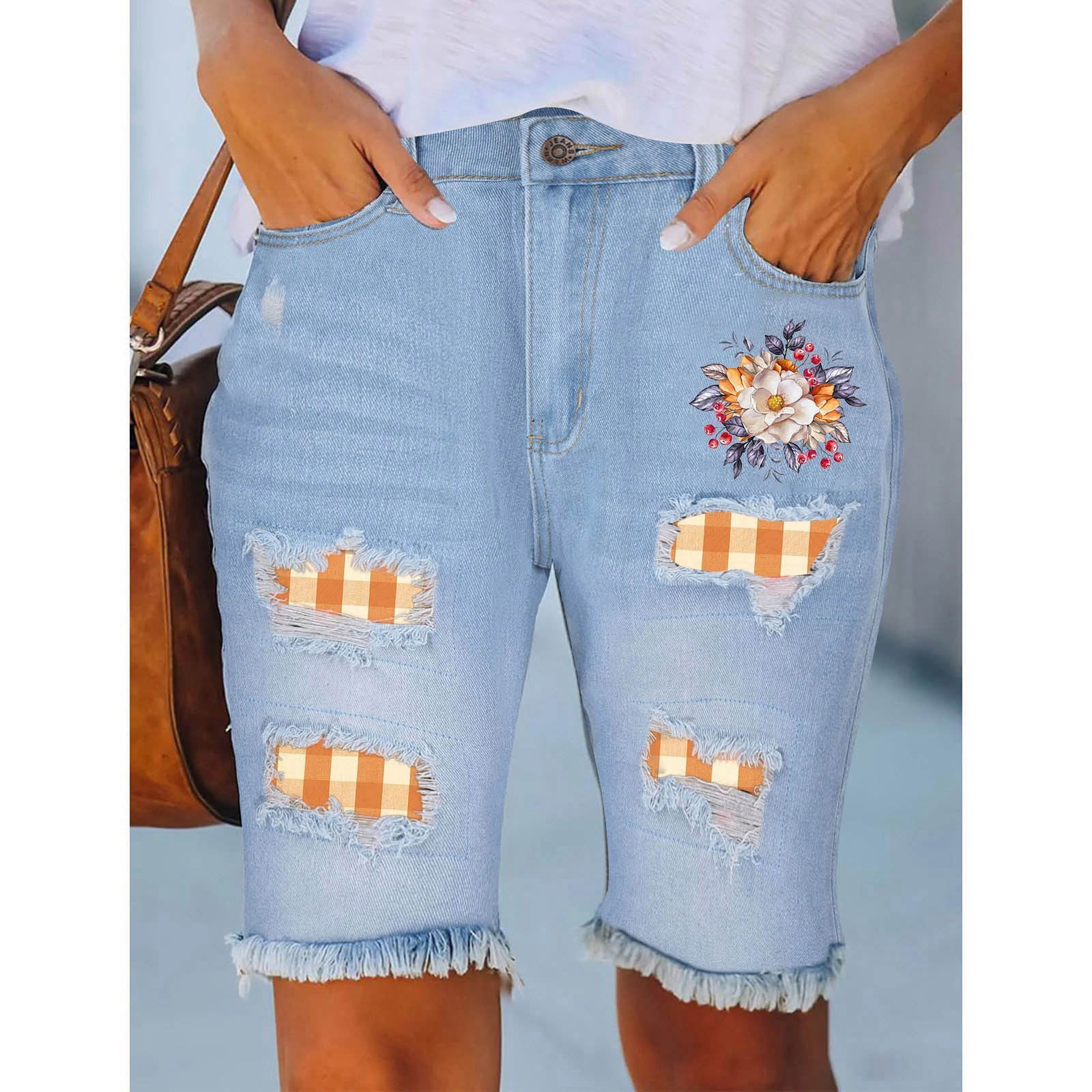 EHQJNJ Mid Rise Straight Leg Jeans for Women Pumpkin Print Personality Comfortable Straight Mid Waist Edge Cropped Pants Lattice Ripped Jeans Womens Plus Size Jeans High Waisted Dark Wash - Curated Treasures Market