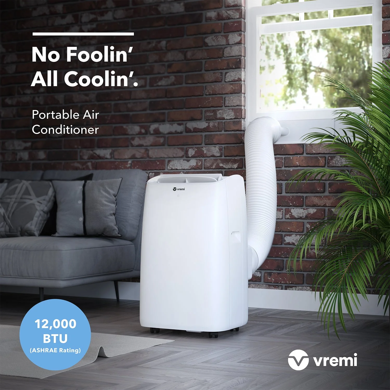 Vremi 12000 BTU Portable Air Conditioner - Easy to Move AC Unit for Rooms up to 350 Sq Ft - with Powerful Cooling Fan, Reusable Filter, Auto Shut Off (8150 BTU New DOE)