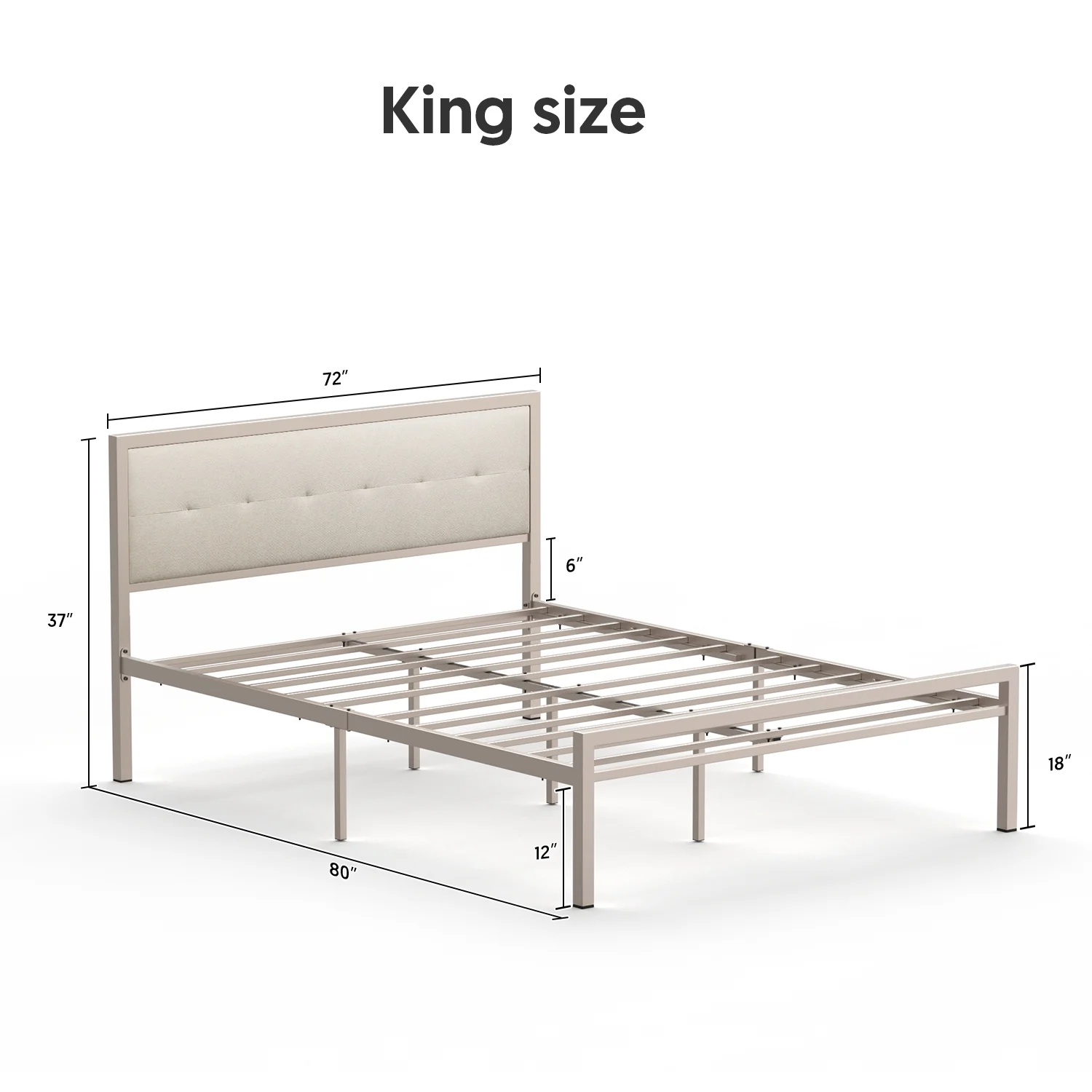 Bonsoir QUEEN Size Bed Frame Steady Steel Platform with Fabric Headboard/Footboard (Champagne Color Frame)