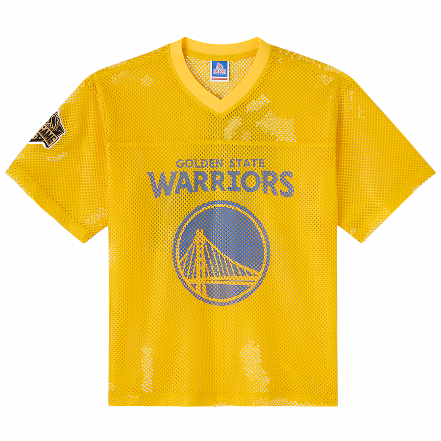 Men's Golden State Warriors OVO x NBA Gold Mesh Football Fashion Jersey
