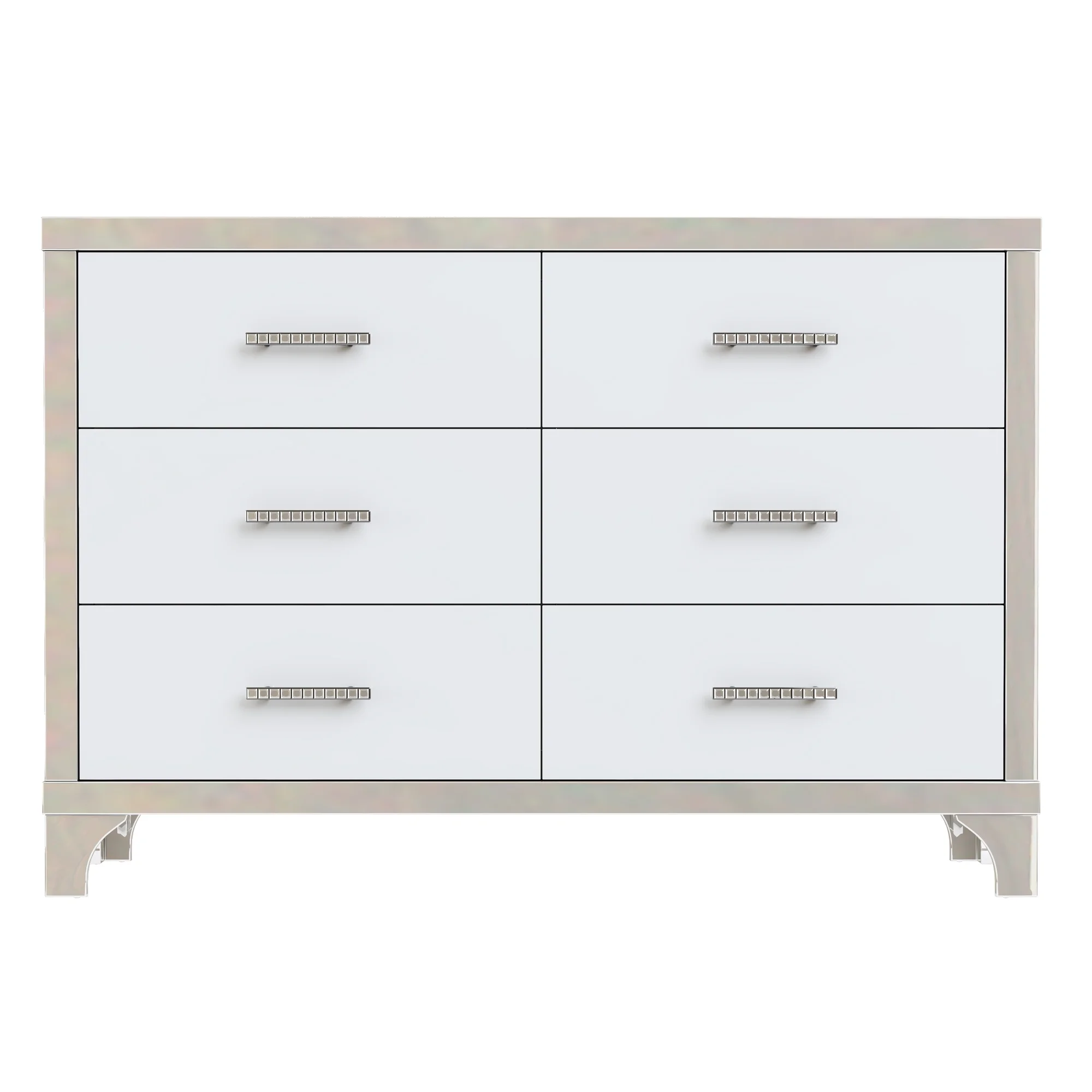 Docooler Elegant High Gloss Dresser with Metal Handle. Mirrored Storage Cabinet. 6 Drawers White
