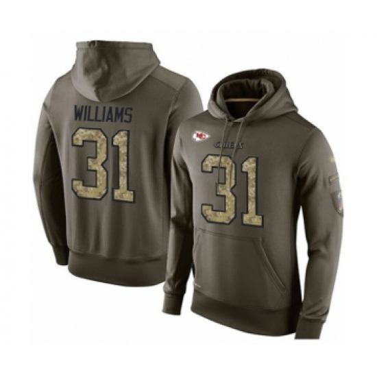 Football Men's Kansas City Chiefs #31 Darrel Williams Green Salute To Service Pullover Hoodie