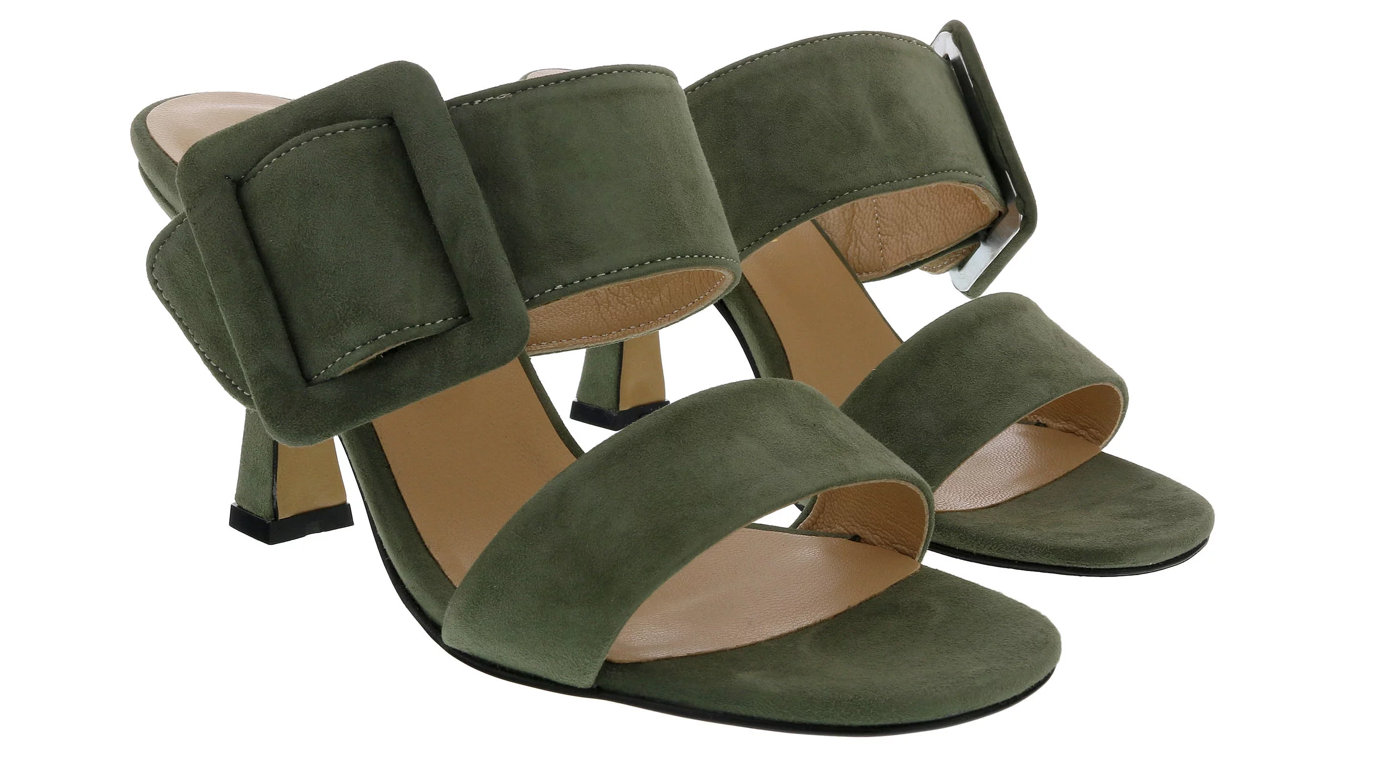 Ventutto Forest Green Wide Buckle High Heel Slide-7 for womens - Curated Treasures Market