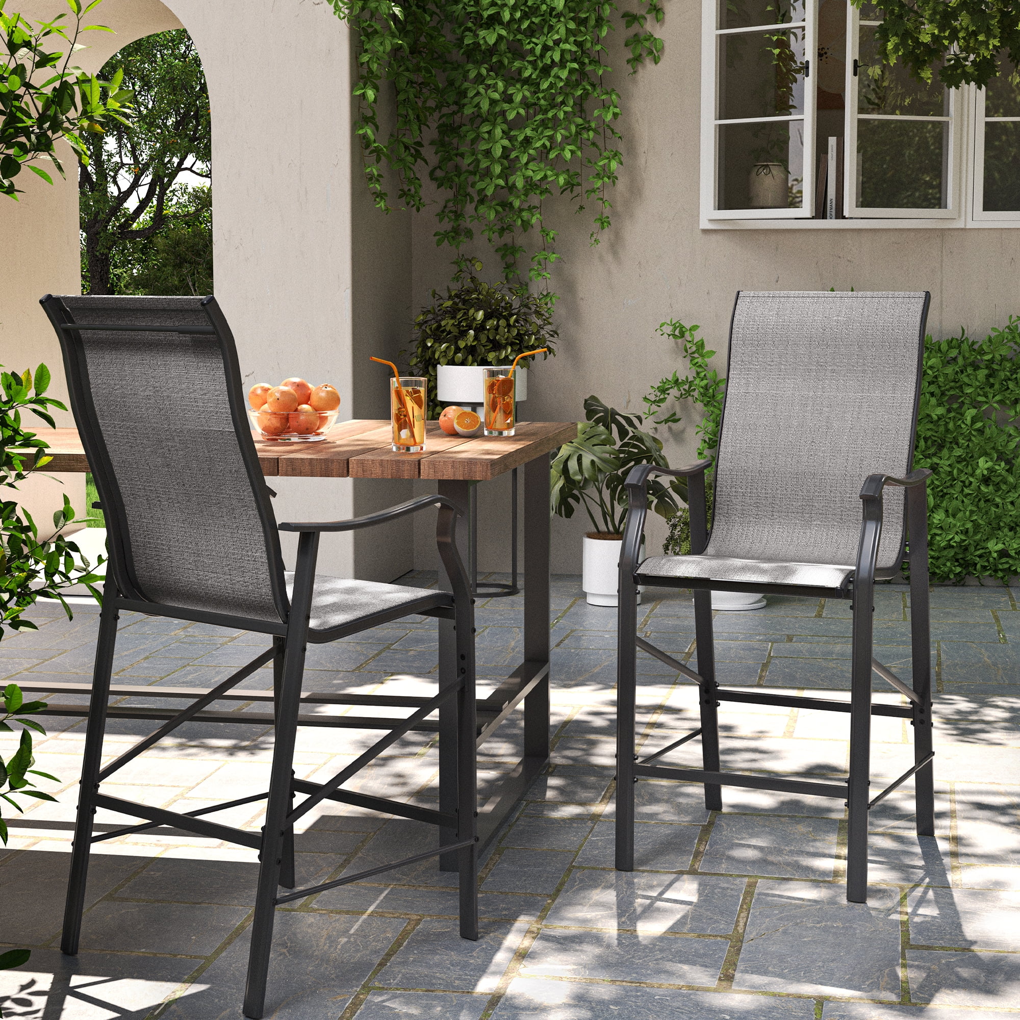 ECOPATIO Grand patio Outdoor Counter Height Patio Stools Set of 2, All-Weather Bar Chairs for Balcony, Poolside, Backyard, Garden (Light Gray) - Curated Treasures Market