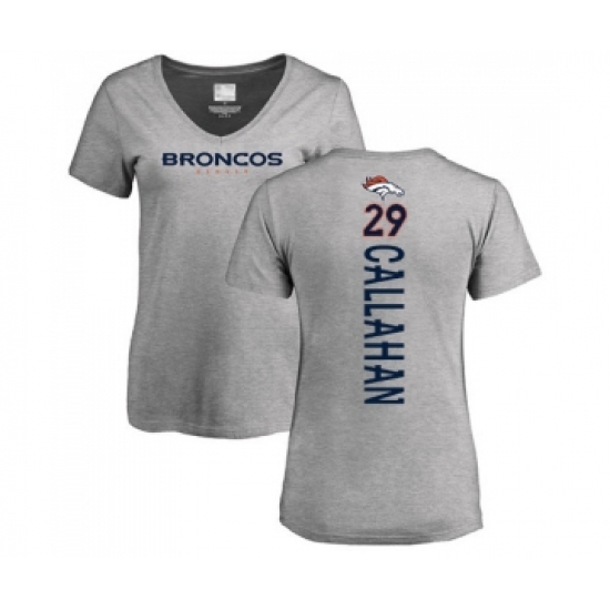 Football Women's Denver Broncos #29 Bryce Callahan Ash Backer V-Neck T-Shirt