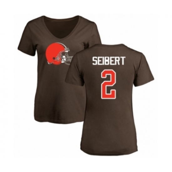 Football Women's Cleveland Browns #2 Austin Seibert Brown Name & Number Logo T-Shirt