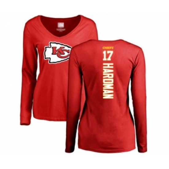 Football Women's Kansas City Chiefs #17 Mecole Hardman Red Backer Slim Fit Long Sleeve T-Shirt