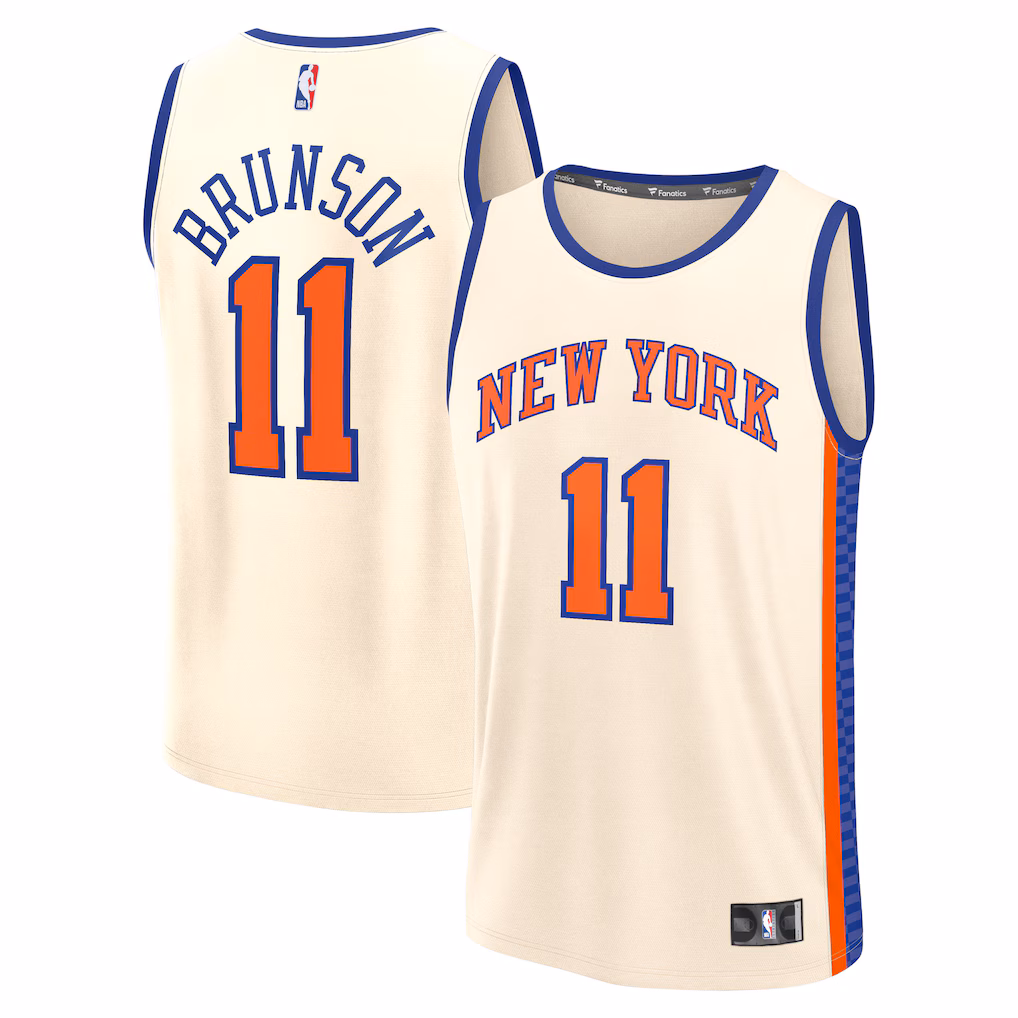 Men's New York Knicks Jalen Brunson Fanatics Cream 2025/26 City Edition Fast Break Jersey
