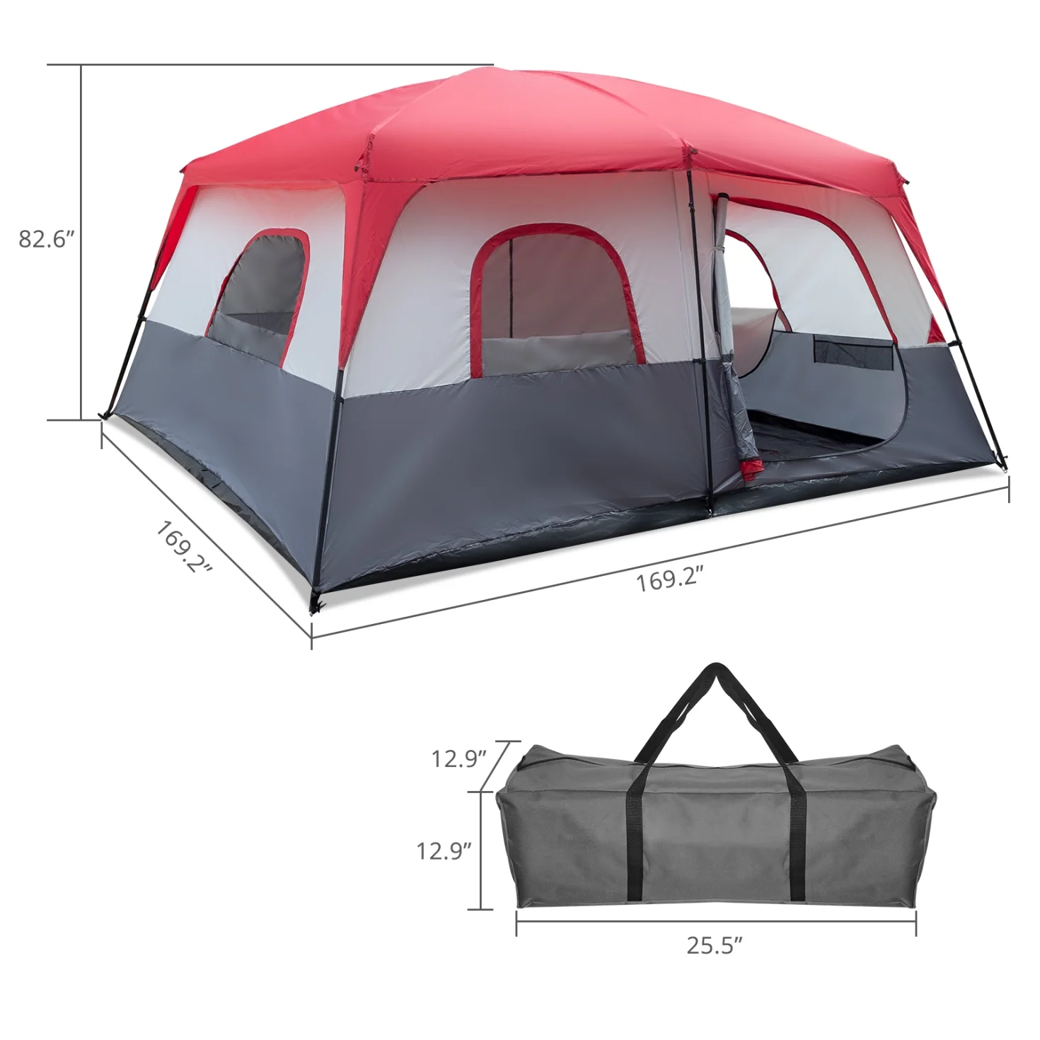 14 People Outdoor Family Camping Tent with Waterproof and Windproof, Large Foldable Tent with 2 Doors, 4 Storage Pockets, Backyard, Mountaineering, Red and White