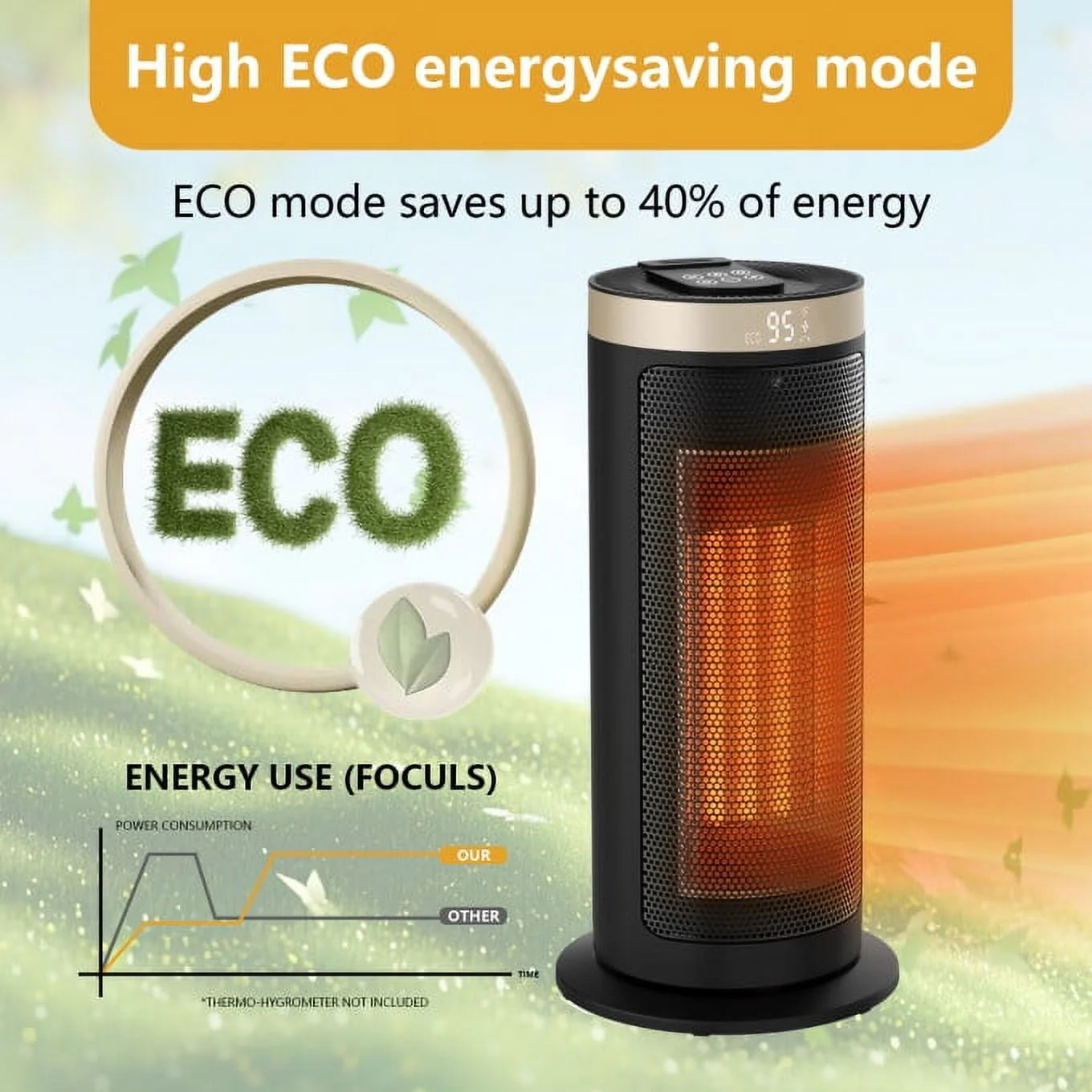 HONGGE 1500W Space Heater for Indoor Use, 16 Portable Electric Heaters Fan for Bedroom, Office, Living Room