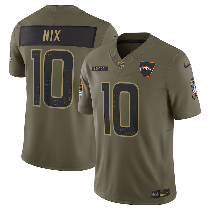Men's Denver Broncos Bo Nix Nike Olive 2025 Salute to Service Limited Jersey