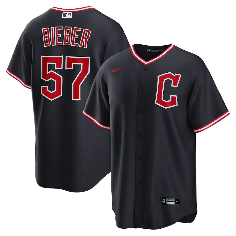 Men's Cleveland Guardians Shane Bieber Nike Navy Alternate Replica Jersey