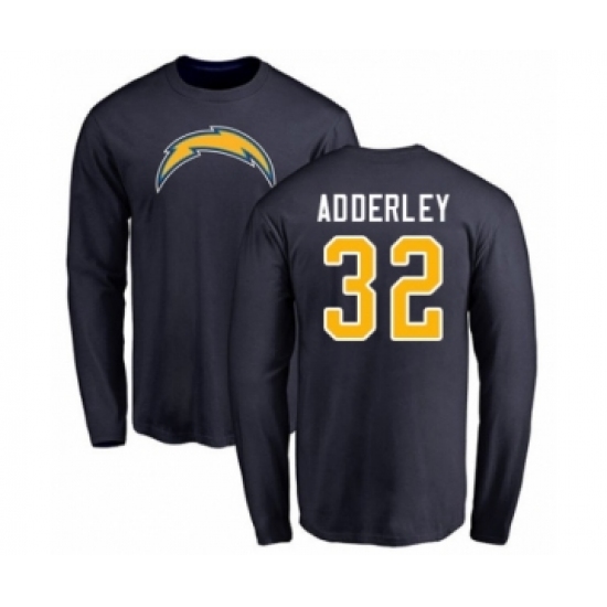 Football Los Angeles Chargers #32 Nasir Adderley Navy Blue Name & Number Logo Long Sleeve T-Shirt